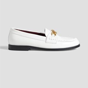 Valentino Garavani White and Gold VLOGO embellished leather loafers